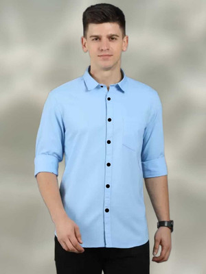 Dadatradings Men Solid Casual Light Blue Shirt