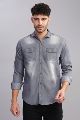 AIDAN PAUL Men Washed Casual Grey Shirt