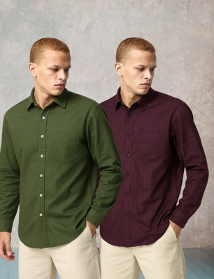 Nextfit Men Solid Casual Green, Multicolor Shirt(Pack of 2)