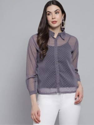 KG FASHION Women Self Design Casual Grey Shirt