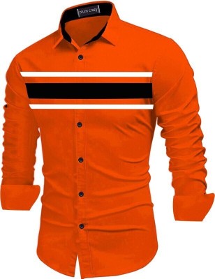 Plum Crazy Men Color Block Casual Orange Shirt