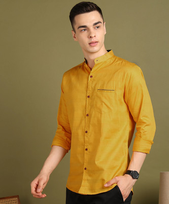 FUBAR Men Self Design Casual Yellow Shirt