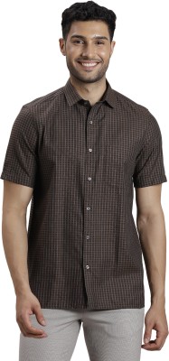 TURTLE Men Checkered Formal Brown Shirt