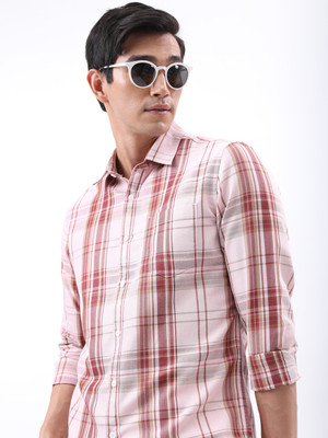 HIGHLANDER Men Checkered Casual Pink Shirt
