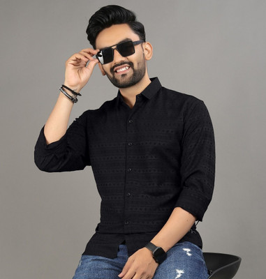 NTIFIC Men Self Design Casual Black Shirt
