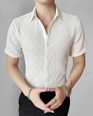 Moda Rapido Men Self Design Casual White Shirt