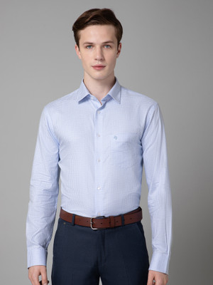 CANTABIL Men Checkered Formal Light Blue, White Shirt