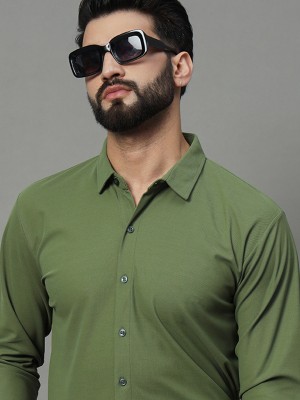 RENUOVO Men Solid Formal Green Shirt