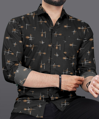 SHUBHFLAX Men Printed Casual Black Shirt