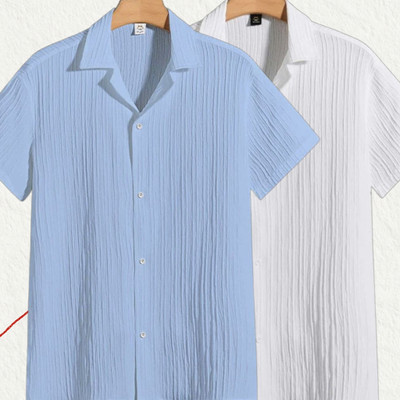 Jenil Fashion Men Self Design, Solid Casual Light Blue, White Shirt