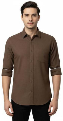 LooksStyle Men Solid Formal Brown Shirt
