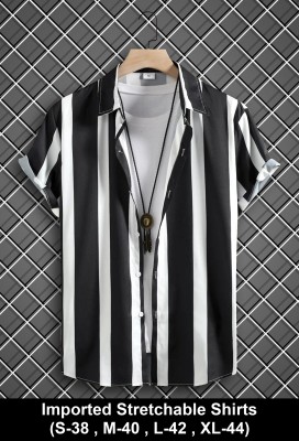 Marmic Fab Men Striped Casual Black, White Shirt