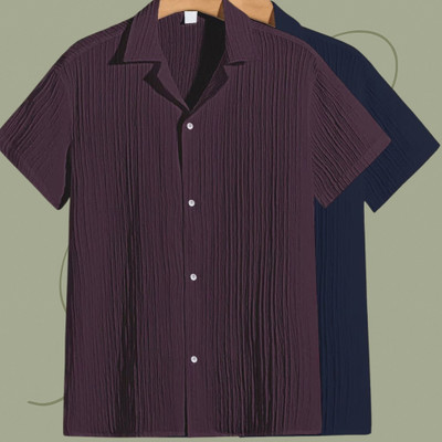 Jenil Fashion Men Self Design Casual Purple, Dark Blue Shirt