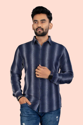 Typetron Fashion Men Striped Formal Blue Shirt