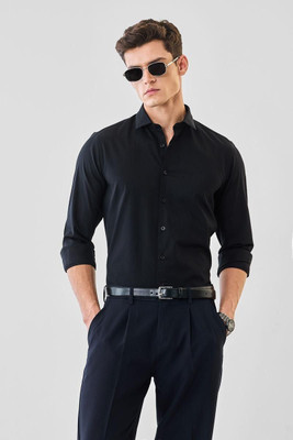 JERRY AND HANPHIL Men Self Design Formal Black Shirt