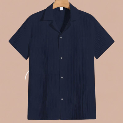 Jenil Fashion Men Self Design, Solid Casual Dark Blue Shirt