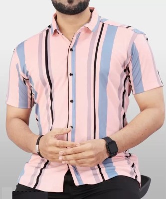 Priyashi Men Printed Casual Pink, Black, Light Blue Shirt