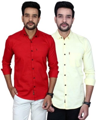 eagle man Men Solid Casual Red, Yellow Shirt(Pack of 2)