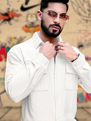 MANIAC Men Solid Casual White Shirt