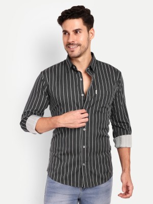 LeWogle Men Striped Casual Grey Shirt