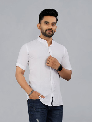 ROMENTIC Men Solid Casual White Shirt