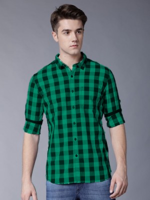 Indi Hemp Men Checkered Casual Green, Black Shirt