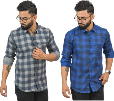 Hems trends Men Checkered Casual Multicolor Shirt(Pack of 2)