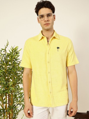 THOMAS SCOTT Men Self Design Casual Yellow Shirt