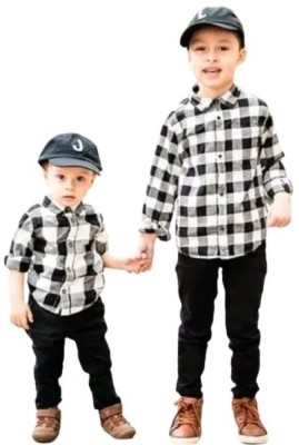 Brahamani fashion Boys Checkered Casual Black Shirt