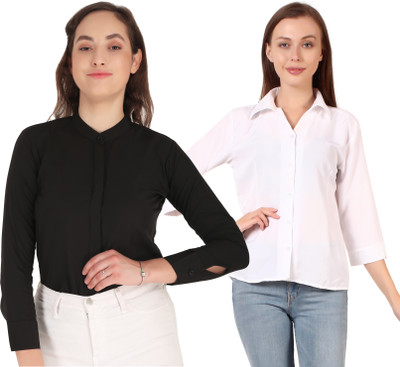 HEAVENS CREATIONS Women Solid Formal Black, White Shirt(Pack of 2)