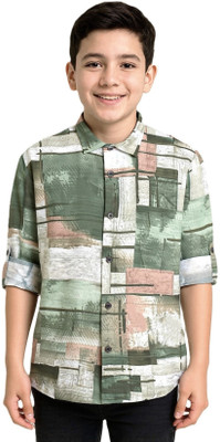 Charchit Boys Printed Casual Dark Green Shirt