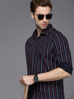 WROGN Men Striped Casual Dark Blue Shirt