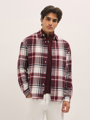THE BEAR HOUSE Men Checkered Casual Maroon Shirt