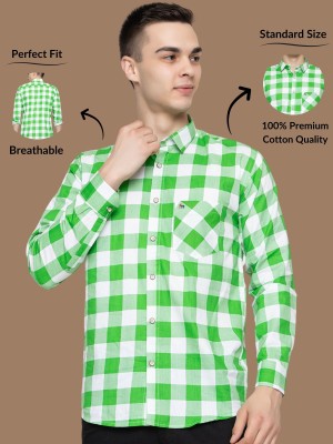 Modernity Men Checkered Casual Light Green Shirt