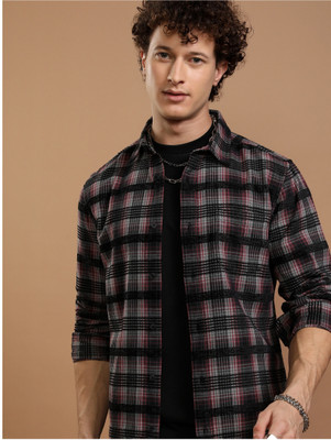 HIGHLANDER Men Checkered Casual Black, Maroon, Grey Shirt