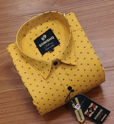 SONISHQ Men Printed Casual Gold Shirt