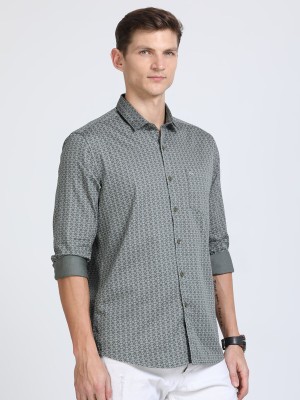 Classic Polo Men Printed Casual Grey, White Shirt