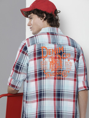 The Indian Garage Co. Men Checkered Casual Blue Shirt