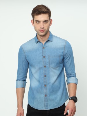 Street king Men Washed Casual Blue Shirt