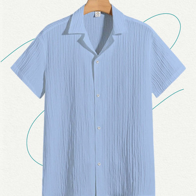 SHIRTWALA Men Self Design Casual Light Blue Shirt
