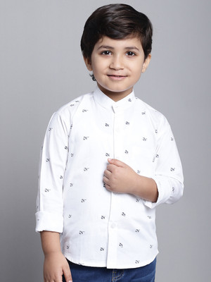 Sanzzy Boys Printed Casual White Shirt