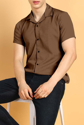 COMBRAIDED Men Solid Casual Brown Shirt