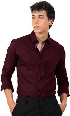jagrutifashion Men Solid Formal Maroon Shirt