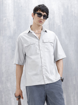 WROGN Men Solid Casual Grey Shirt
