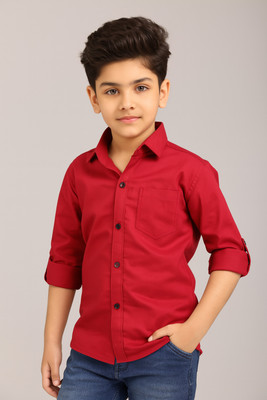 PEPILIO Boys Solid Wedding Red Shirt