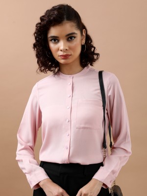 Tokyo Talkies Women Solid Casual Pink Shirt