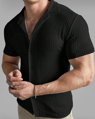 EyeBogler Men Self Design Casual Black Shirt