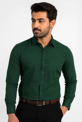 GOD HEART Men Solid Formal Green Shirt