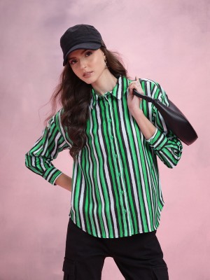 Dressberry Women Striped Casual Green Shirt