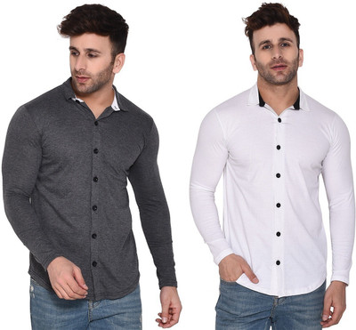 Trendfull Men Solid Casual White, Grey Shirt(Pack of 2)